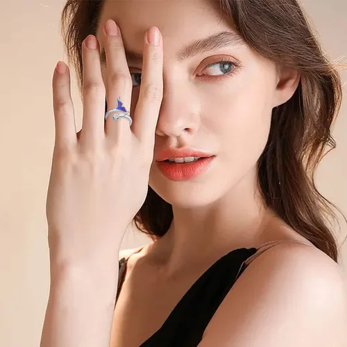 Vista 2 de Anillo de sirena de plata de ley 925 con ópalo oceánico ajustable, anillo abierto, joyería de sirena, regalo para mujeres y niñas, Plata de ley 925