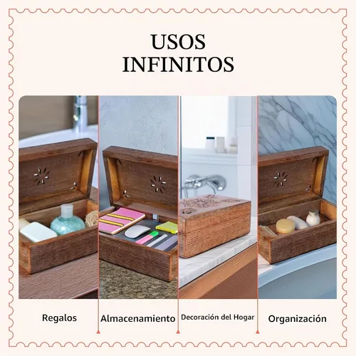 Vista 9 de Mela Artisans Caja de recuerdo de madera de mango - Acabado quemado, 7.5 x 4.5 pulgadas
