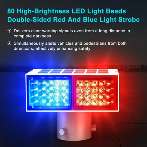 Vista 2 de Aolyty Luz estroboscópica solar, luz roja brillante y azul intermitente IP65, luz de advertencia solar impermeable de doble cara, luces