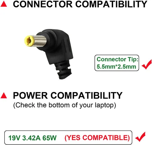 Vista 7 de Cargador adaptador de CA de 19V 3.42A 0.217x0.098 in compatible con PA-1650-66 ADP-65DW ADP-65HB BB ADP-65JH BB AD887320 EXA0703YH X550 X550C X550CA