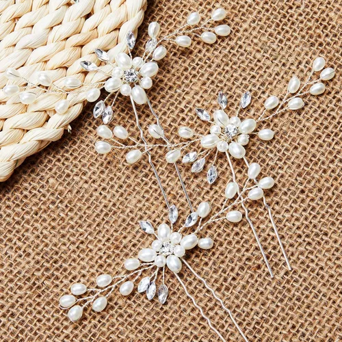 Vista 6 de Syhood 4 horquillas para el pelo de novia de cristal de perlas con diamantes de imitación, horquillas para el pelo de boda, accesorios de graduación