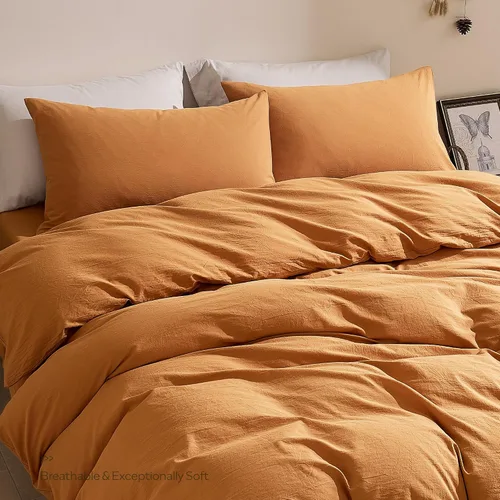 Vista 5 de JELLYMONI Funda de edredón tamaño individual, funda de edredón 100% algodón lavado con textura similar al lino, ropa de cama transpirable y suave