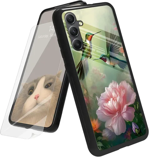 Vista 10 de Funda para Samsung Galaxy A12 5G con protector de pantalla, parte trasera de vidrio templado + TPU de silicona suave que absorbe los golpes