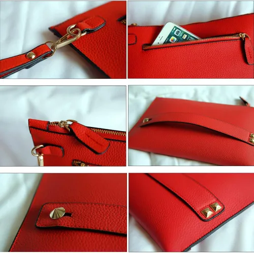 Vista 6 de Bolso de mano para mujer, de piel sintética, bolso grande de noche, con correa para la muñeca