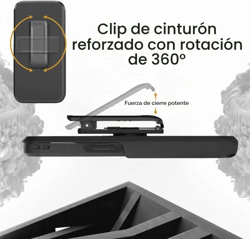 Vista 4 de MOTIVE Funda para iPhone 15 con clip para cinturón y soporte, magnética Negro