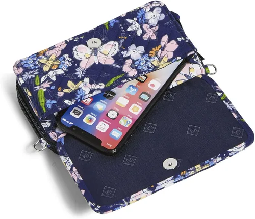 Vista 4 de Vera Bradley Bolso cruzado de algodón todo en uno para mujer con protección RFID, Coral floral