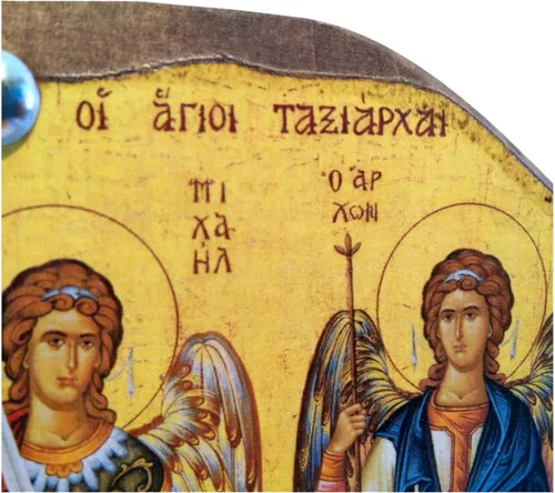 Vista 3 de Icono de madera griego ortodoxo cristiano hecho a mano Athos Monte Athos de Arcángeles Miguel y Gabriel/Mp4