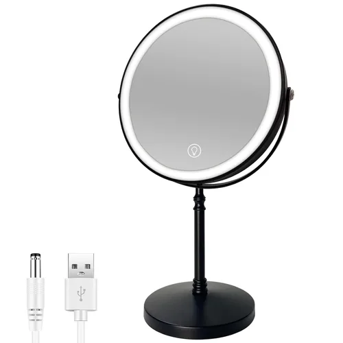 Vista 8 de Espejo de maquillaje iluminado de 8 pulgadas, espejo de maquillaje 10X con luces, espejo de aumento regulable de doble cara con luz, recargable