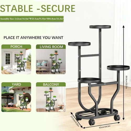 Vista 2 de Soporte para plantas de 5 niveles, estante de metal para plantas para interiores y exteriores, estante de esquina alta para plantas múltiples
