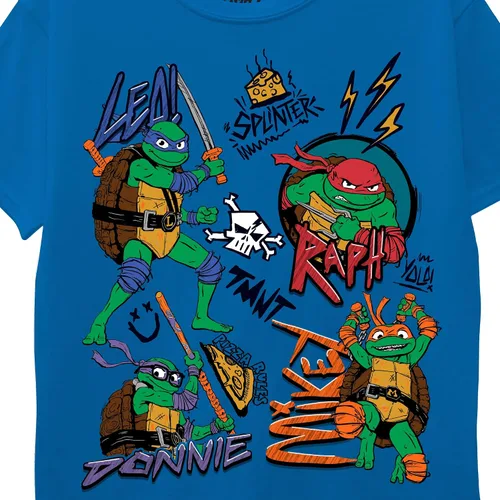 Vista 3 de Teenage Mutant Ninja Turtles Boys' TMNT Mutant Mayhem Movie Character Short Sleeve T-Shirt-Leo, Donnie, Raph, Mikey