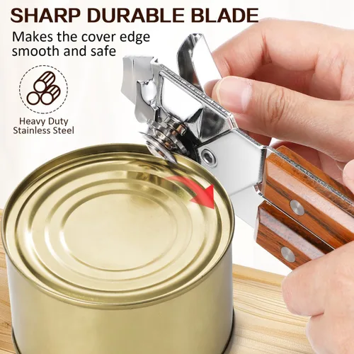 Vista 2 de BESTonZON Abrelatas manual con mango de secoya y herramienta de tapa para barra de cocina y uso doméstico, agarre cómodo, fácil giro 7.87 x 2.16 x