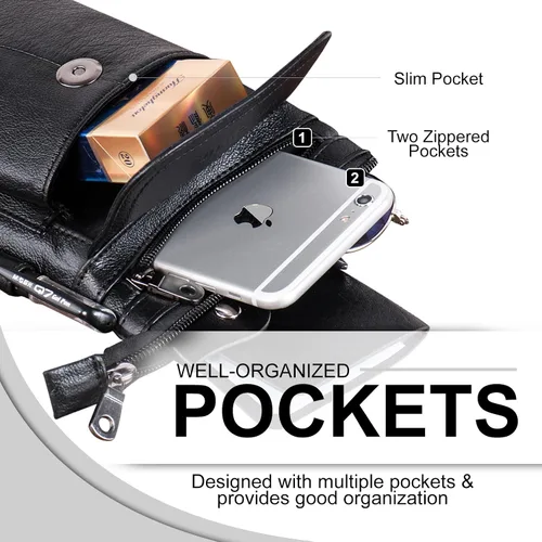 Vista 4 de Bolso cruzado de cuero pequeño para teléfono celular, bolso de cinturón Negro