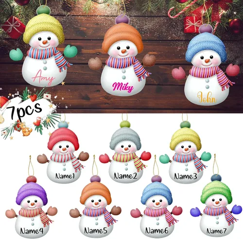 Vista 12 de Adornos de Navidad personalizados con nombre personalizado, muñeco de nieve, nombres de familia, decoración de árbol colgante de Navidad, 7
