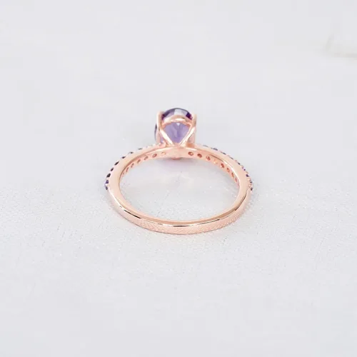 Vista 4 de KANISHKA GEMS JEWELS - Anillo de compromiso con amatista morada, chapado en oro rosa