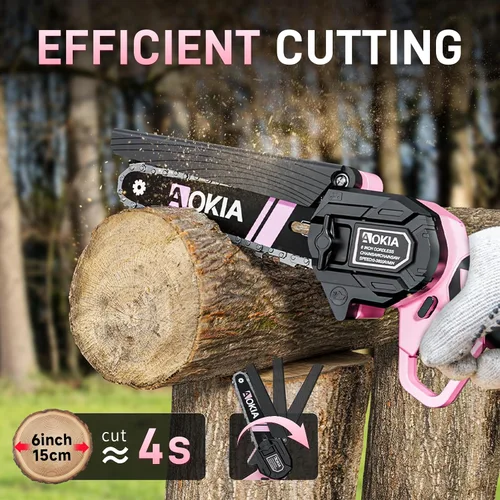 Vista 2 de AOKIA Motosierra Eléctrica Mini Inalámbrica, Pequeña de Mano 20V de 2 Baterías con Cargador, Motosierra de 6 Pulgadas, Operada con Batería, para Uso