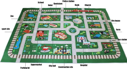 Vista 2 de Alfombra de juego para sala de juegos para niños, camino de la vida urbana para automóviles, divertido mapa de ciudad para juguetes de pista