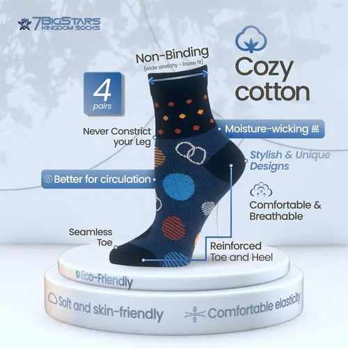 Vista 21 de 7BIGSTARS KINGDOM Women's Cotton Quarter Non-Binding Diabetic Fashion Socks-L-M-4 Pack-Multicolor