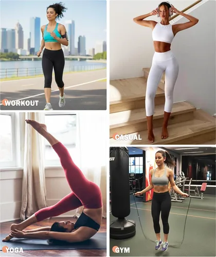 Vista 3 de NEW YOUNG Leggings capri con bolsillos para mujer, leggings de entrenamiento de cintura alta, pantalones de yoga con control de abdomen