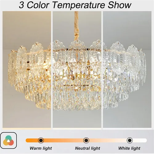 Vista 3 de Modern Gold Chandeliers Lighting, Creative Cloud Glass Pendant Ceiling Fixture Lamp, D55cm Round Crystal Glass Chandelier, 9-Light, Applicable to