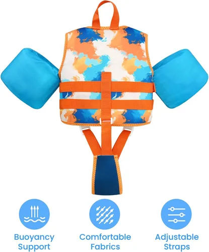 Vista 5 de Gogokids Chaleco de natación para niños pequeños de 33 a 66 libras, flotadores para niños pequeños, flotador de brazo con ala de agua, chaqueta