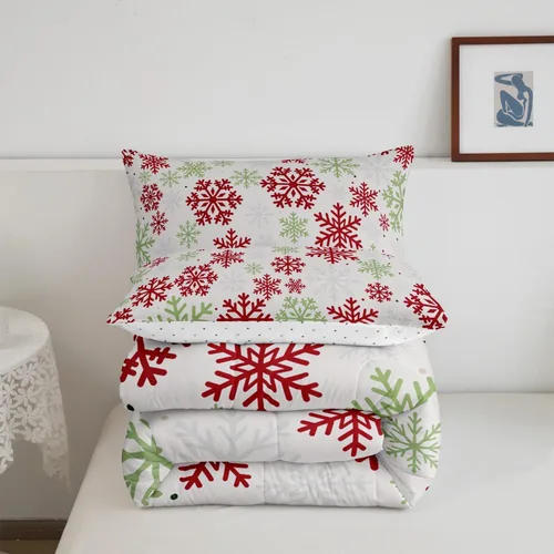Vista 5 de Erosebridal Juego de edredón de Navidad, tamaño individual, relleno de edredón mágico de invierno con copos de nieve para adultos, niños, mujeres