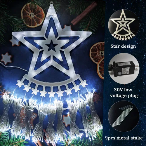 Vista 3 de Aokudoni - Decoración de Navidad para exterior, 12.6 pies, 350 luces LED, 8 modos, luces de estrella de Navidad para exterior para casa, patio, Azul