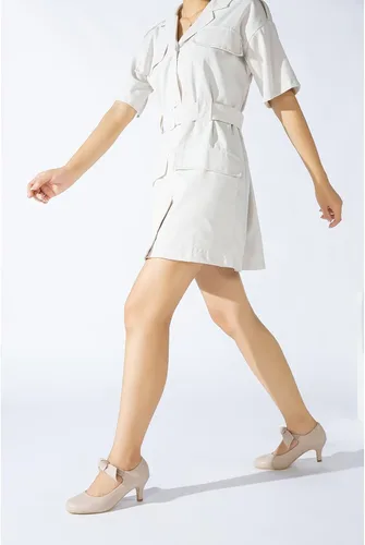 Vista 3 de Zapatos de tacón bajo Mary Jane con lazo para mujer, con puntera cerrada, correa elástica, vestido de oficina, trabajo, novia, boda, fiesta