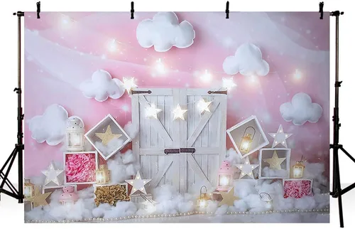 Vista 9 de MEHOFOND Fondo de estudio fotográfico de nube rosa y blanca, accesorios de fondo para cumpleaños, niña, baby shower, decoración de fiesta