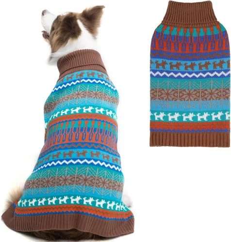 Vista 14 de Suéter Mihachi para perro - Ropa de abrigo de invierno con tiras coloridas para clima frío Marrón