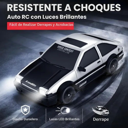 Vista 5 de Auto de control remoto RC Drift Car 2.4GHz escala 1:24 4WD 15KM/H Modelo de vehículo de alta velocidad con luces LED Neumático de Derrape Coche