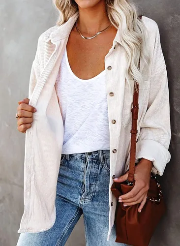 Vista 2 de MIHOLL Chaqueta de pana de manga larga con cuello abotonado para mujer