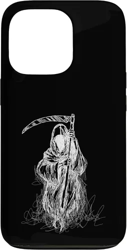 Vista 10 de iPhone 16 Halloween Grim Reaper Ghost with Scythe, Hand Sketch Case