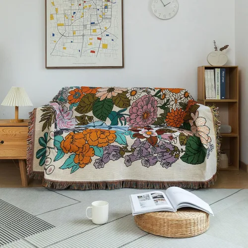 Vista 9 de DREAMINGO Funda para sillón reclinable con estampado floral verde y botánico de jacquard, 1 cojín, acogedora funda de felpilla para sala de estar