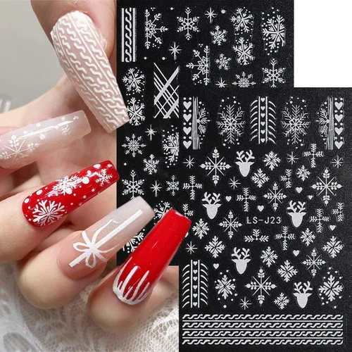 Vista 4 de 6 hojas de calcomanías de uñas de copo de nieve plateado con purpurina 3D, autoadhesivas, diseño de uñas de invierno, diseño de uñas de reno, copos