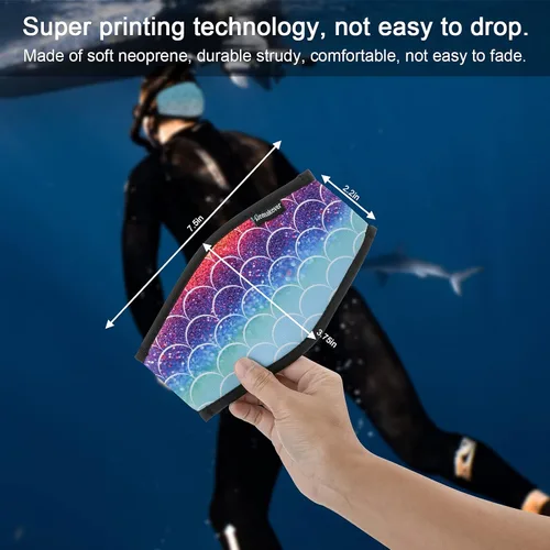 Vista 2 de Funda de neopreno para máscara de buceo, correas reflectantes para máscara de buceo, protector de cabello para máscaras de buceo y esnórquel