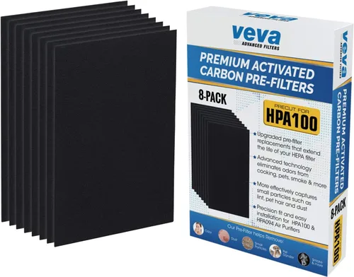 Vista 8 de VEVA - Paquete completo de 2 filtros HEPA de repuesto de alta calidad, incluye 8 pre-filtros de carbón activado precortados para HPA100 compatibles