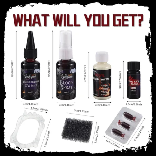 Vista 2 de SFX - Kit de sangre falsa de látex líquido, cápsulas de sangre para Halloween