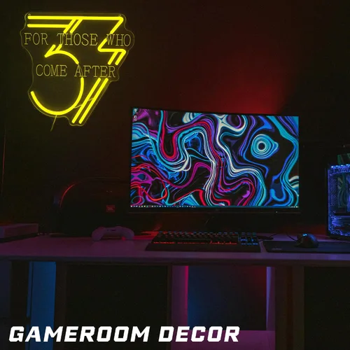Vista 7 de Letrero LED para aquellos que vienen después, 33 letreros de neón con temática de juego de rol, decoración de juegos de fantasía, luz LED Cyberpunk