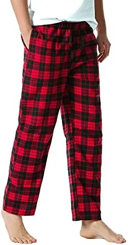 Vista 4 de Mens Buffalo Plaid Pajama Pants with Pockets, Warm Comfortable Flannel Lounge Bottoms, Lightweight Soft Sleepwear