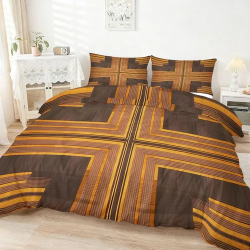 Vista 11 de Duvet Cover Minimalist Geometric Ribbons Triangles Pattern, Soft Breathable Anti-Pilling Black Print Comforter Cover 68" x 86", Twin Size Bedding