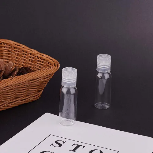 Vista 6 de BENECREAT Paquete de 24 botellas de plástico PET de 1 onza – Contenedores de viaje transparentes recargables con tapa de prensa para champú, loción