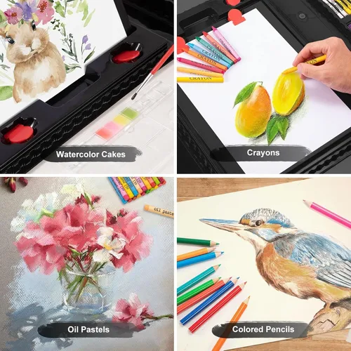 Vista 5 de Suministros de arte, paquete de 272 juegos de arte para niñas, niños, adolescentes, artistas, caja de arte de regalo de lujo con caballete triple