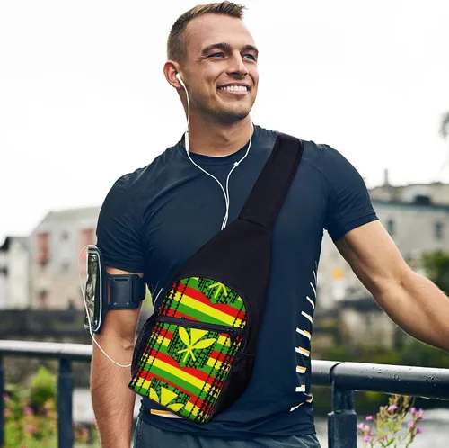 Vista 5 de Tribal Kanaka Maoli Bandera Impreso Bandolera Bandolera Hombro Mochila Pecho Lateral Daypack para Viajes Senderismo