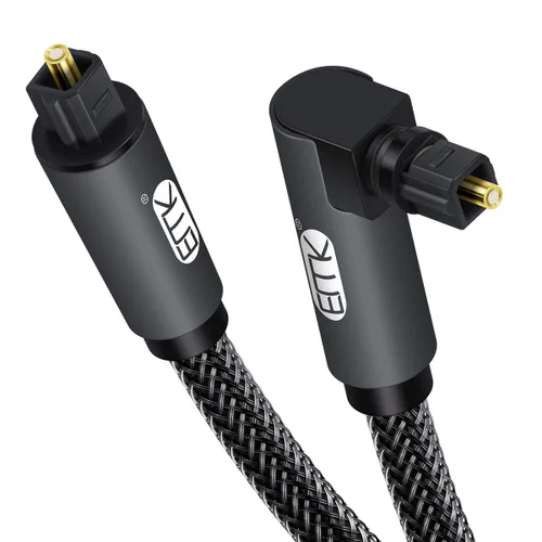 Vista 11 de EMK Cable óptico Toslink de 90 grados con conector de oro de 24K, cable de fibra óptica S/PDIF Toslink macho a macho de 360 grados con enchufe