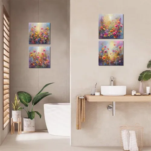 Vista 18 de Wall HDQ Arte de pared de flores para baño, dormitorio, sala de estar, decoración de pared azul y naranja, pintura floral, lienzo impreso, imagen