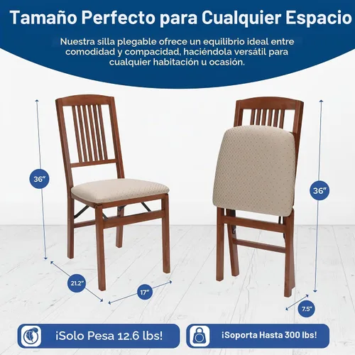 Vista 2 de Stakmore Simple Mission - Juego de 2 sillas de comedor plegables de madera Chery