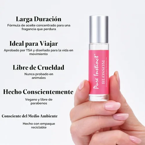 Vista 5 de Pure Instinct BLOSSOM - Perfume de aceite esencial con infusión de feromonas original, para sus mujeres, listo para la TSA