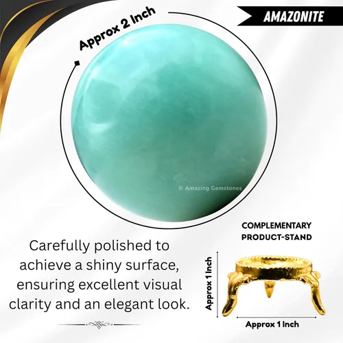Vista 3 de Amazing Gemstone Bola de cristal de Amazonita con soporte, bolas de meditación de esfera de cristal de 2 pulgadas para brujería y bolas decorativas