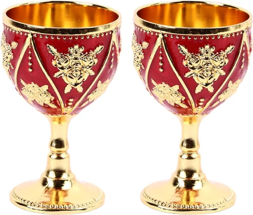 Vista 10 de HERCHR 2 copas vintage, copa de vino medieval, copa de vino de metal de cobre en relieve, mini copas de comunión, copa de vino real, relieve 3D