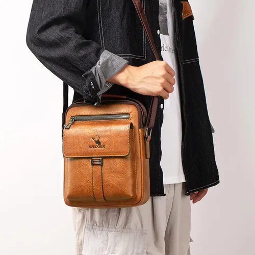 Vista 2 de Bolso cruzado de cuero para hombre pequeño bolso de hombro para iPad de 97 pulgadas viajes ciclismo senderismo oficina negocios